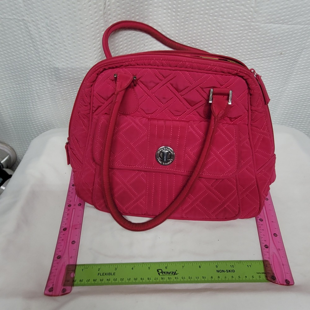 Vera Bradley Pink Quilted Microfiber Satchel Bag Turn Lock Closure